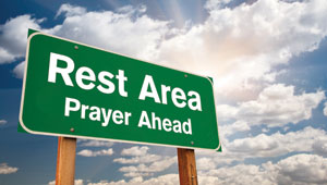 Rest Area Sign that reads Prayer Ahead