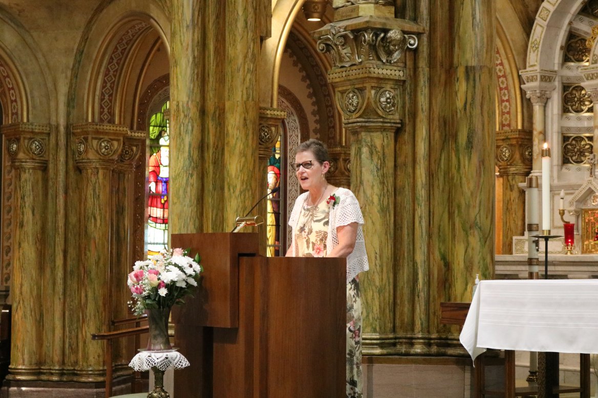 Franciscan Sister of Perpetual Adoration Sue Ernster speaks in Mary of the Angels Chapel in La Crosse Wisconsin