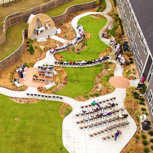 Aerial view of FSPA at St. Anthony Hospital during Founders Day celebration