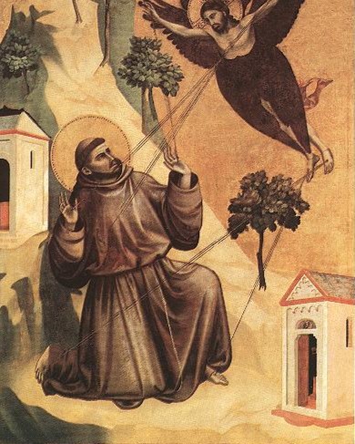 painting depicting st francis of assisi receiving the wounds of christ