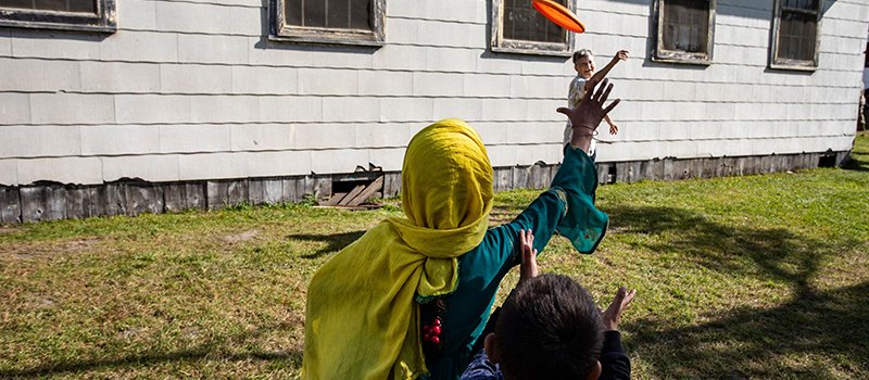 Sandra Hoeser, an affiliate with FSPA, served Afghan refugees last September as a volunteer at Wisconsin's Fort McCoy
