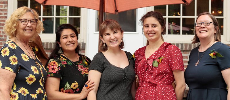 sister sharon dillon, leslie carranza, cassidy klein, abby rampone and sister julia walsh pose for a photo
