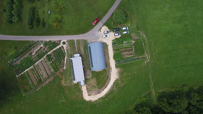 Aerial view of organic garden at Villa St. Joseph