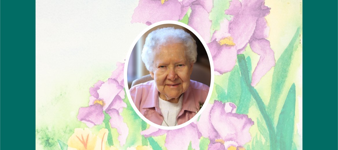 Franciscan Sister of Perpetual Adoration Pauline Wittry- oval portrait-pastel watercolor flowers