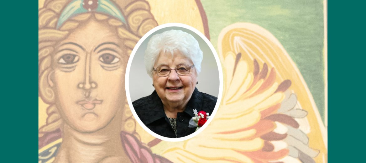 oval-portrait-woman-glasses-white-hair-black-jacket-red-rose-corsage-over-archangel-raphael-icon 