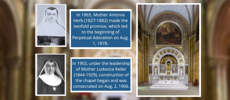 Mother Antonia Herb and Mother Ludovica Keller and chapel interior