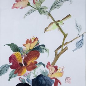 Hibiscus With Bird | Watercolor | Between 1940 to 2005