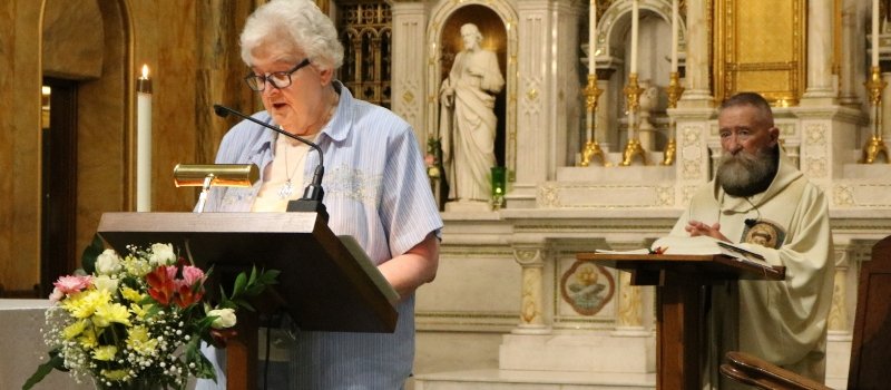 Sister Mildred speaking in Mary of the Angels Chapel 