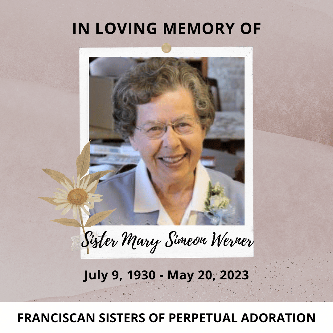 in loving memory of Sister Mary Simeon Werner includes her portrait photo