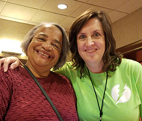 CareGiving.com Director Â Denise Brown (right) congratulates Sharon Hall, who cares for her mom and husband and received the organizationâ€™s 2017 advocacy award.Â 