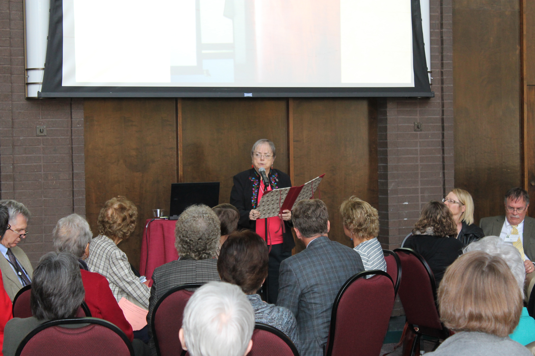 Sister Jean addresses group