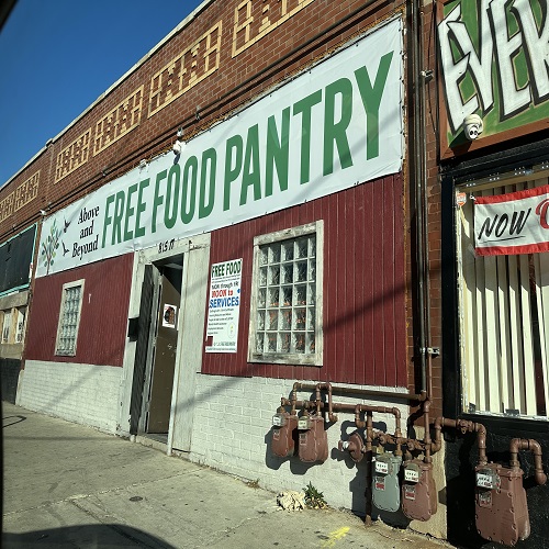 front of the free food pantry in chicago's north lawndale area