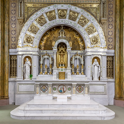 Italian marble main altar in Mary of the Angels Chapel, La Crosse, WI