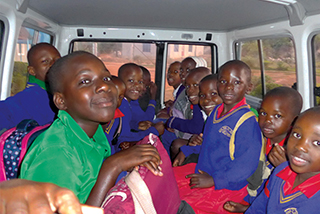Kids in van for ride to school