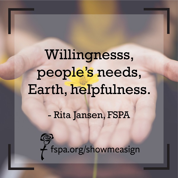 hands-yellow-flower-words-willingness-people's-needs-Earth-helpfulness-Rita-Jansen-FSPA
