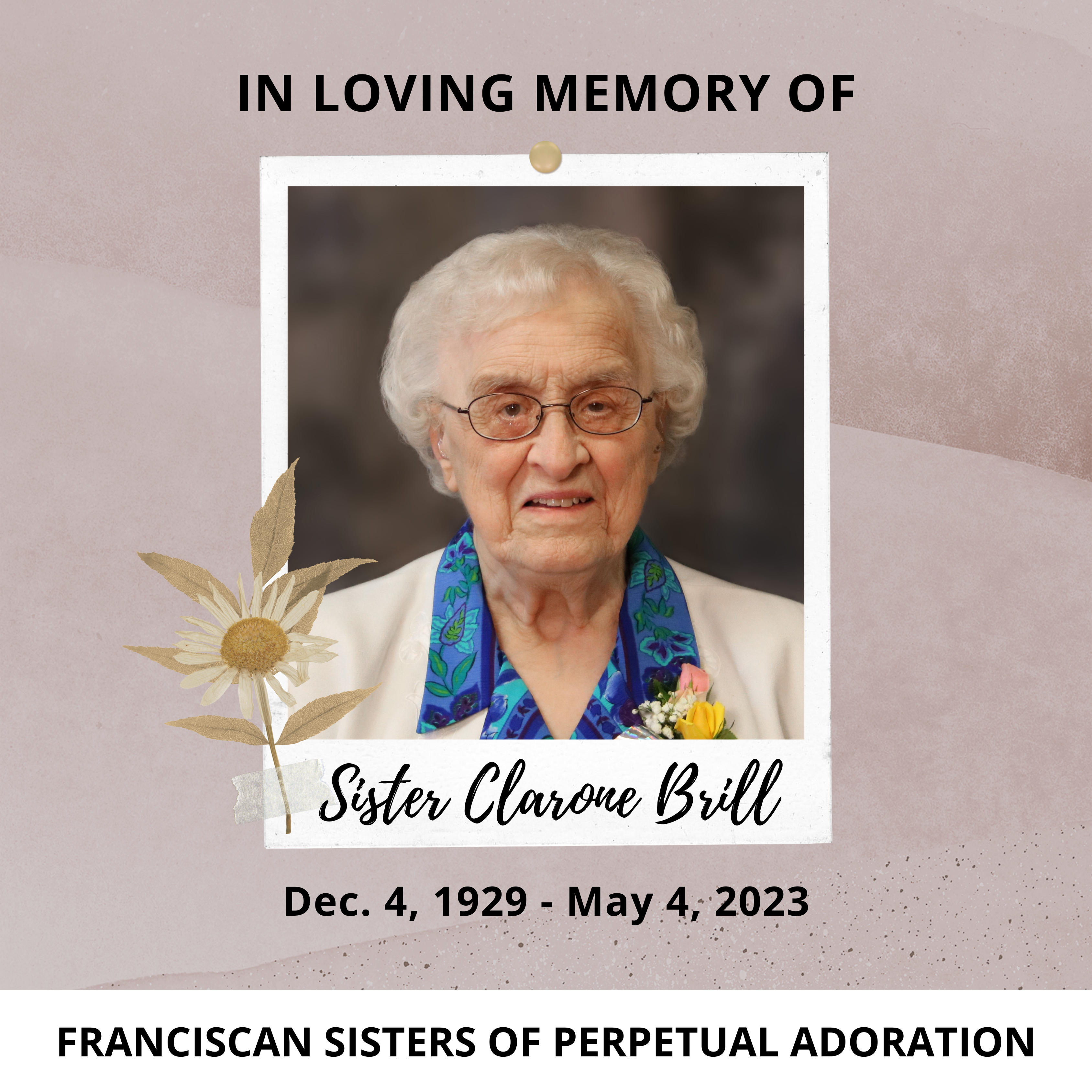 In loving memory of Sister Clarone Brill